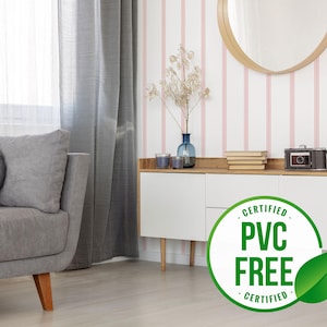 Carta da parati autoadesiva a strisce francesi rosa / Carta da parati a strisce rimovibile stacca e attacca - Materiale senza PVC e inchiostri ecologici