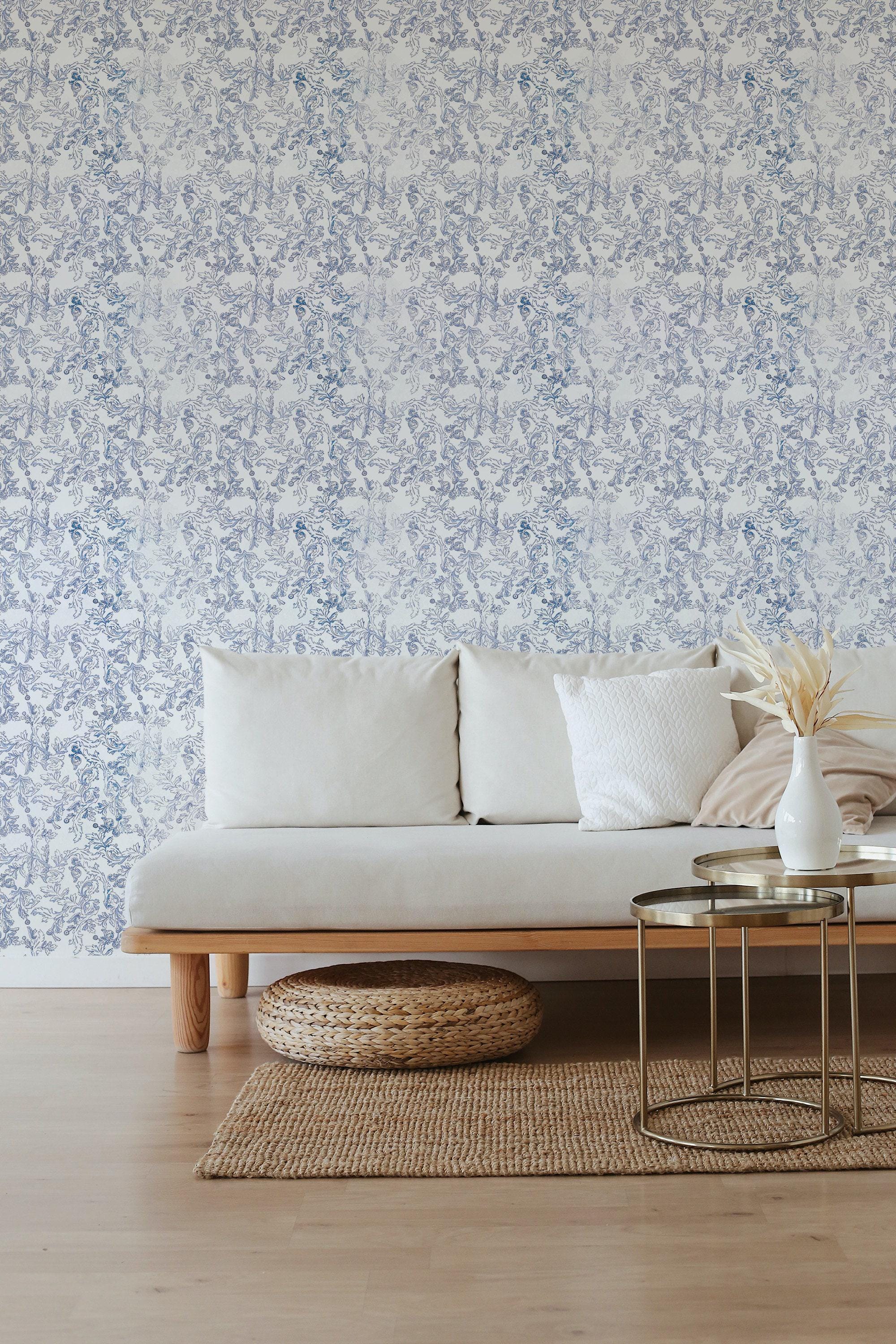 Blue and White Art Deco Wallpaper | Removable Peel and Stick Wallpaper ...