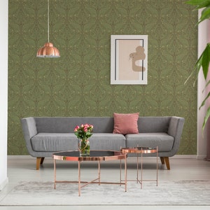 Olive Green Vintage Wallpaper Removable Peel and Stick Wallpaper or