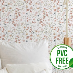 Aquarell Frühlingstapete | Ablösbare Tapete oder ungeklebte Tapete - PVC-Frei | Floral Girly Selbstklebende Tapete