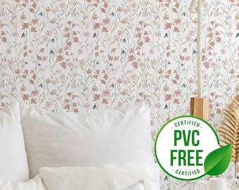 Aquarell Frühlingstapete | Ablösbare Tapete oder ungeklebte Tapete - PVC-Frei | Floral Girly Selbstklebende Tapete