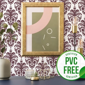 Dark Purple colonial wallpaper | Removable Peel and Stick wallpaper or Unpasted wallpaper - PVC-Free | Damask Retro Self-adhesive wallpaper