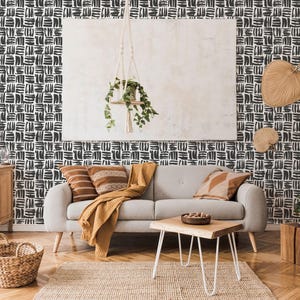 Brushstroke wallpaper | Brush stroke peel and stick wallpaper or Unpasted - PVC-free | Black & White removable wallpaper | Rustic Wall Décor image 2