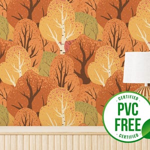 Orange autumn wallpaper | Removable Peel and Stick wallpaper or Unpasted wallpaper - PVC-Free | Forest Bold Self-adhesive wallpaper