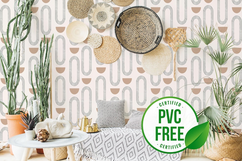Abstract boho circles self-adhesive wallpaper | Removable Peel and Stick wallpaper or Unpasted wallpaper - PVC-Free image 1