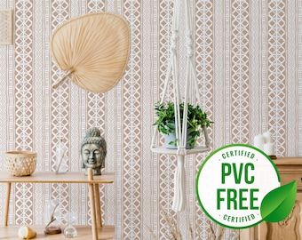 Ethnic self-adhesive wallpaper | Boho Removable Peel and Stick wallpaper or Unpasted wallpaper - PVC-Free | Neutral wallpaper