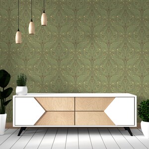 Olive Green Vintage Wallpaper Removable Peel and Stick Wallpaper or
