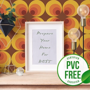 Orange retro Peel and Stick Tapete | Abnehmbare Tapete oder ungeklebte Tapete - PVC-Frei | 70er Jahre Tapete