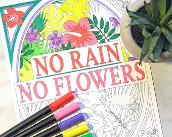Tropical Flower Coloring Page: Inspirational Quote (Digital Download)