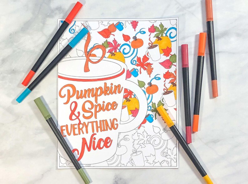 Pumpkin Spice Printable, Fall Coloring Page, Cute Autumn Pumpkin ...