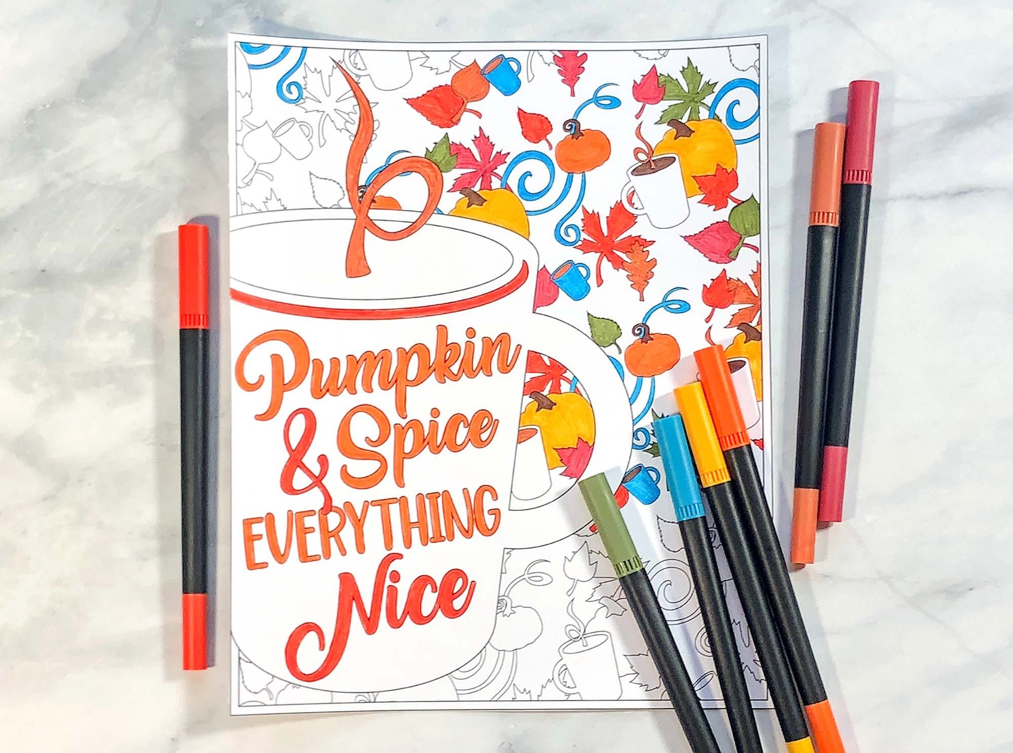 Pumpkin Spice Printable, Fall Coloring Page, Cute Autumn Pumpkin ...