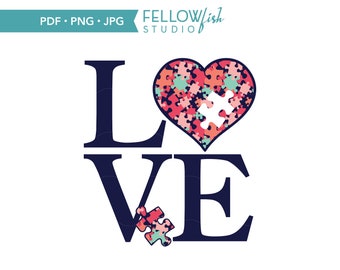Autism Awareness Love Heart Puzzle Png: Sublimation Art (Digital Download)