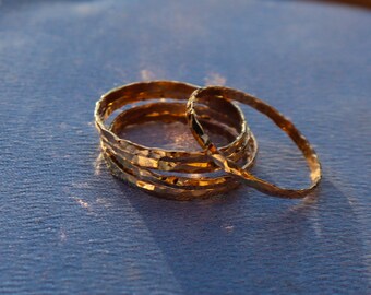 Thin Gold hammered ring, Textured Gold hammered ring, Shiny Gold hammered ring, Stackable Gold hammered ring, Gold Filled hammered ring