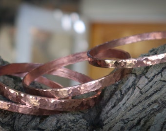 Shiny Copper Bracelet, Thick Hammered Bracelet, Recycled Copper Bracelet, Pipe Bracelet, Unique Bracelet, Faceted Bracelet