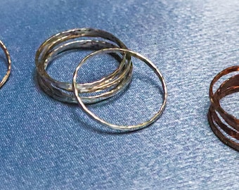 Thin gold hammered ring, Thin Sterling Silver hammered ring, Thin Rose gold hammered ring, Shiny textured rings, Stacking rings