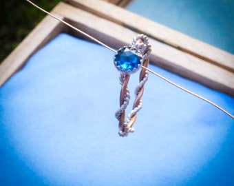 Sapphire ring, Rose gold ring, silver twist ring, wrap ring, 5mm stone ring, spiral ring, Rose gold filled, sterling silver, simulated stone