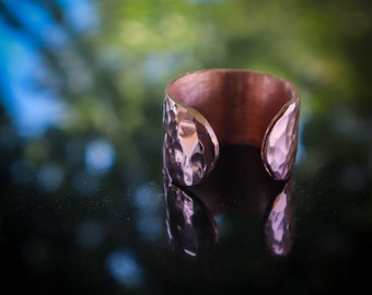 HAMMERED COPPER RING - Cuff Ring - Sparkling Ring - Boho Style Ring - Adjustable Ring - Ring For Husband - Ring For Wife - Copper Jewelry