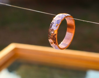 HAMMERED COPPER RING - Sparkling Ring - Boho Style Ring - Men Adjustable Ring - Ring For Husband - Copper Jewelry -Thick Ring