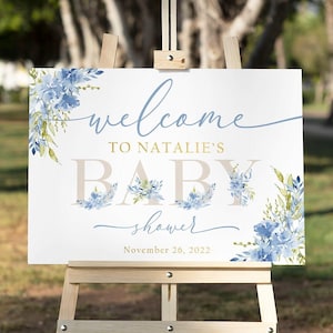 Boy Baby Shower Welcome Sign, Blue Baby Shower Sign Boy, Blue Floral Baby Shower Poster, Baby Boy Shower Decorations, Foam Welcome Poster