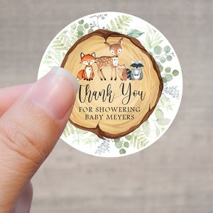 Woodland Favor Label, Woodland Baby Shower Stickers, Baby Shower Thank You Stickers, Woodland Animals Labels, Boy Baby Shower Favor Stickers