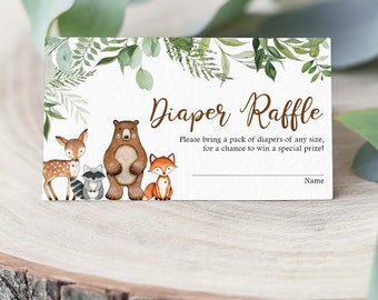 Diaper Raffle Tickets, Woodland Baby Shower Game Printable, Forest Animals, Woodland Animals Diaper Raffle Printable Instant Download, WS1