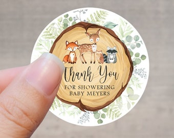 Woodland Favor Label, Woodland Baby Shower Stickers, Baby Shower Thank You Stickers, Woodland Animals Labels, Boy Baby Shower Favor Stickers