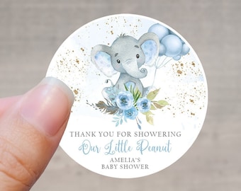 Blue Elephant Baby Shower Favor Labels, Baby Boy Elephant Baby Shower Stickers, Thank You Stickers, Elephant Baby Shower Favor Stickers BBE5