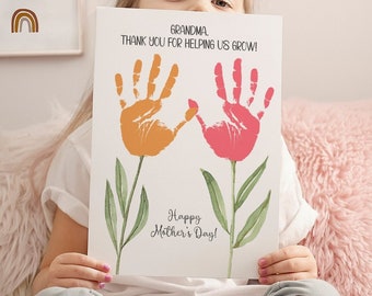 Grandma Gift, Mothers Day Handprint Art Printable, Gifts For Grandma From Grandkids, DIY Flower Handprints, Happy Mother's Day Gift Keepsake