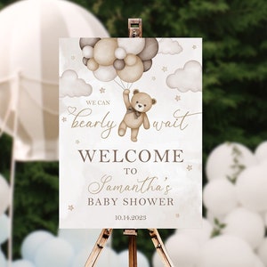 Teddy Bear Baby Shower Welcome Sign, We Can Bearly Wait Baby Shower Sign, Gender Neutral Baby Shower Sign, Boho Teddy Bear Baby Shower Decor