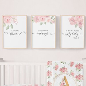 Bloemen kwekerij prints, bloemen kwekerij decor, aquarel bloemen kwekerij, meisje kwekerij decor, roze aquarel bloemenprint, kwekerij prints