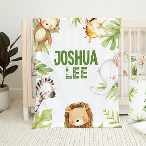Personalized Baby Blanket, Safari Baby Blanket, Baby Name Blanket, Baby Shower Gift, Safari Nursery, Safari Crib Bedding, Baby Boy Blanket