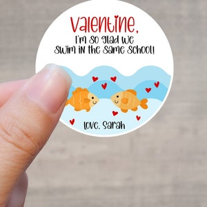 Goldfish Valentine&#39;s Day Favor Stickers, Kids Valentines For School, Kid Valentines Party Fish Treat Bag Labels, Goldfish Valentine Stickers