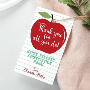 Apple Teacher Appreciation Tags, Thank You Gift Tags Printable, Editable Teacher Appreciation Week Gift Tags, Teacher Gift Thank You Card