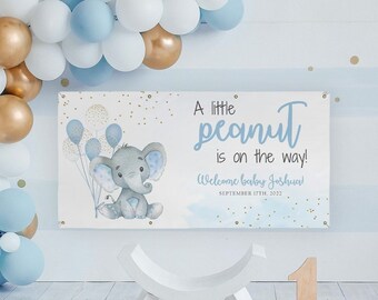 Olifant Baby Shower Banner, Blauwe Olifant Baby Douche Decoraties Jongen, Baby Olifant Baby Douche Teken, Aangepast Vinyl Banner, Baby Boy Banner