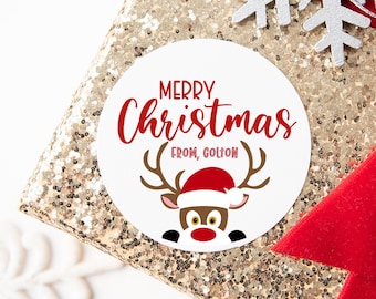 Pegatinas Navideñas Personalizadas, Pegatinas De Reno De Navidad, Etiquetas De Regalo De Navidad, Pegatinas Personalizadas De Favor Navideño, Etiquetas Navideñas