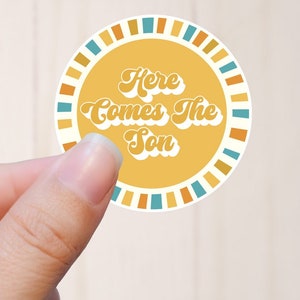 Pegatinas para baby shower con el mensaje Aquí viene el hijo, etiquetas retro para baby shower con el mensaje Sunshine, Aquí viene el hijo para baby shower, etiqueta para baby shower con el mensaje Sun RSB1