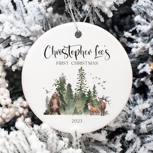 Woodland Baby First Christmas Ornament, 1st Christmas Ornament, Personalized Baby Christmas Ornament, Forest Ornament Boy, Stocking Stuffer