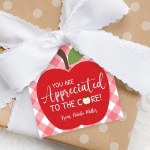 Editable Teacher Appreciation Gift Tags, Apple Teacher Appreciation Tags Printable, Instant Download You Are Appreciated To The Core Tag