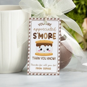 Editable S'mores Gift Tag, You Are Appreciated S'more Than You Know, Teacher Appreciation Gift Tag Printable, Appreciation Tags Download image 1