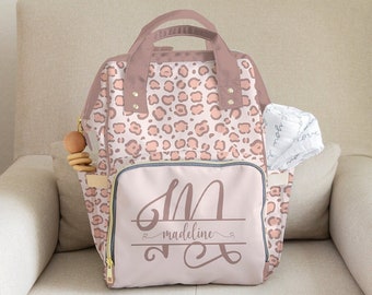 Borsa per pannolini personalizzata, Borsa per pannolini leopardo, Zaino borsa per pannolini ragazza, Regalo doccia per bambini, Zaino multiuso, Borsa per bambini personalizzata, Nuovo regalo mamma