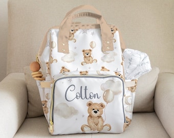 Custom Diaper Bag, Boy Diaper Bag Backpack, Baby Shower Gift, Teddy Bear Diaper Bag Multiuse Backpack, Personalized Baby Bag, New Mom Gift