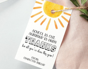 Summer Teacher Appreciation Gift Tag Template, Sunshine Thank You Tags Printable, Editable Teacher Appreciation Tags, End Of Year Gift Tags