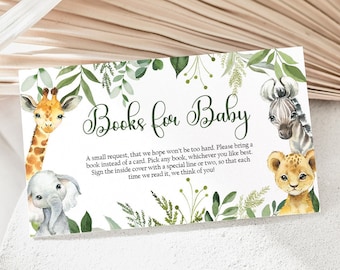 Books For Baby Card, Safari Baby Shower Book Card, Baby Shower Book Request Card, Jungle Animals Baby Shower, Bring A Book, Printable, SAB1