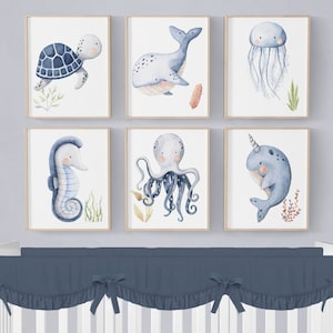 Under The Sea Nursery Prints, Ocean Nursery Prints, Set of 6 Prints, Sea Animal, Boy Nursery Decor, Underwater Nursery, Ocean Nursery Art