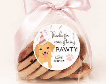 Dog Birthday Puppy Pawty Stickers, Dog Theme Girl Birthday Favor Labels, Thank You Stickers, Dog Party, Dog Favors, First Birthday Dog Pawty