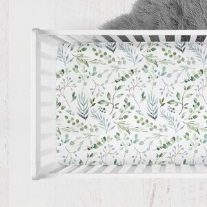 Greenery Crib Sheet, Gender Neutral Crib Sheet, Greenery Crib Bedding, Leaf Crib Sheet Neutral Greenery Nursery, Eucalyptus Green Crib Sheet