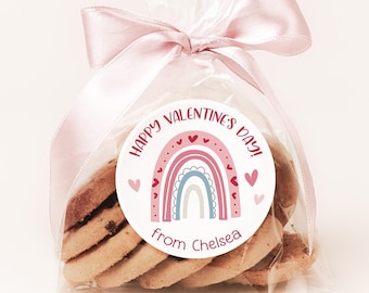 Pegatinas de San Valentín para niñas, etiquetas de favor de San Valentín Boho Rainbow, pegatinas personalizadas de fiesta de feliz día de San Valentín, pegatinas de San Valentín para niños