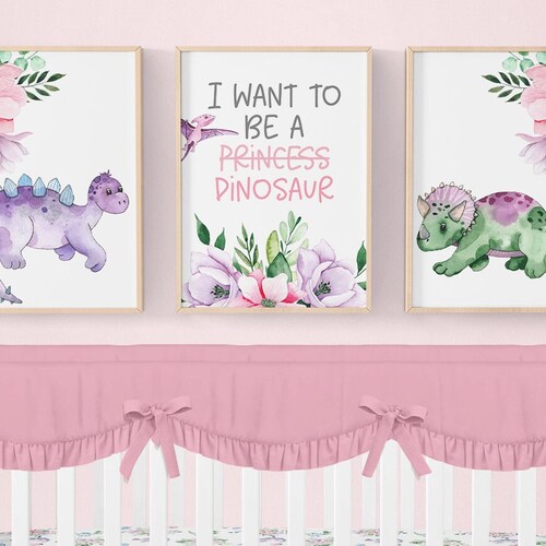 Baby Girl Dinosaur Nursery Prints Dinosaur Nursery Decor Set Etsy