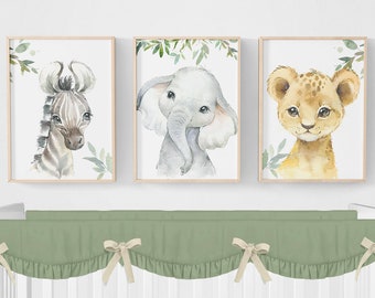 Safari Nursery Prints, Set of 3 Prints, Jungle Nursery Wall Decor, Safari Nursery Decor, Safari Animals Wall Art, Elephant, Lion, Zebra