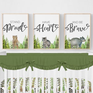 Bear Nursery Prints, Set of 3 Prints, Forest Nursery Prints, Baby Boy Nursery Decor, Forest Nursery Decor, Forest Wall Decor, Trees, Bear